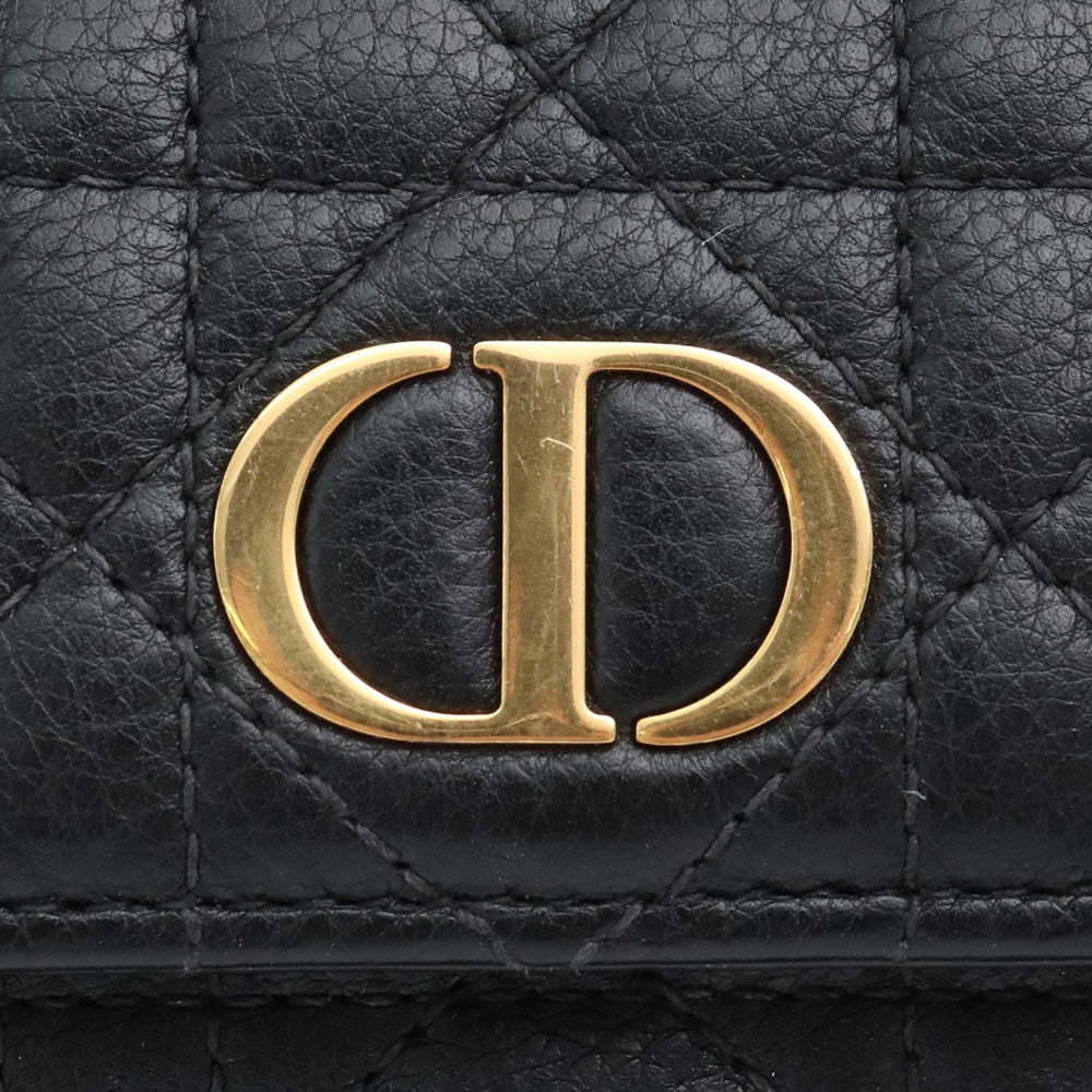 DIOR CARO Cannage Calfskin Long Flap Wallet Black Size F