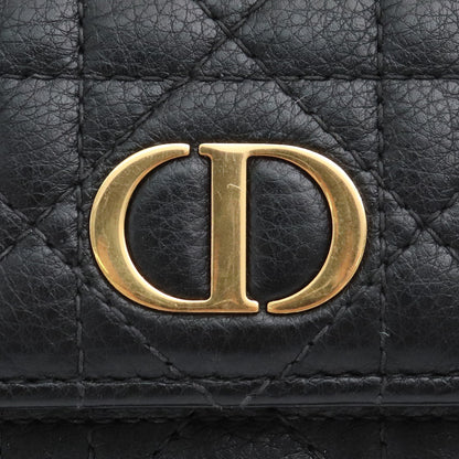 DIOR CARO Cannage Calfskin Long Flap Wallet Black Size F
