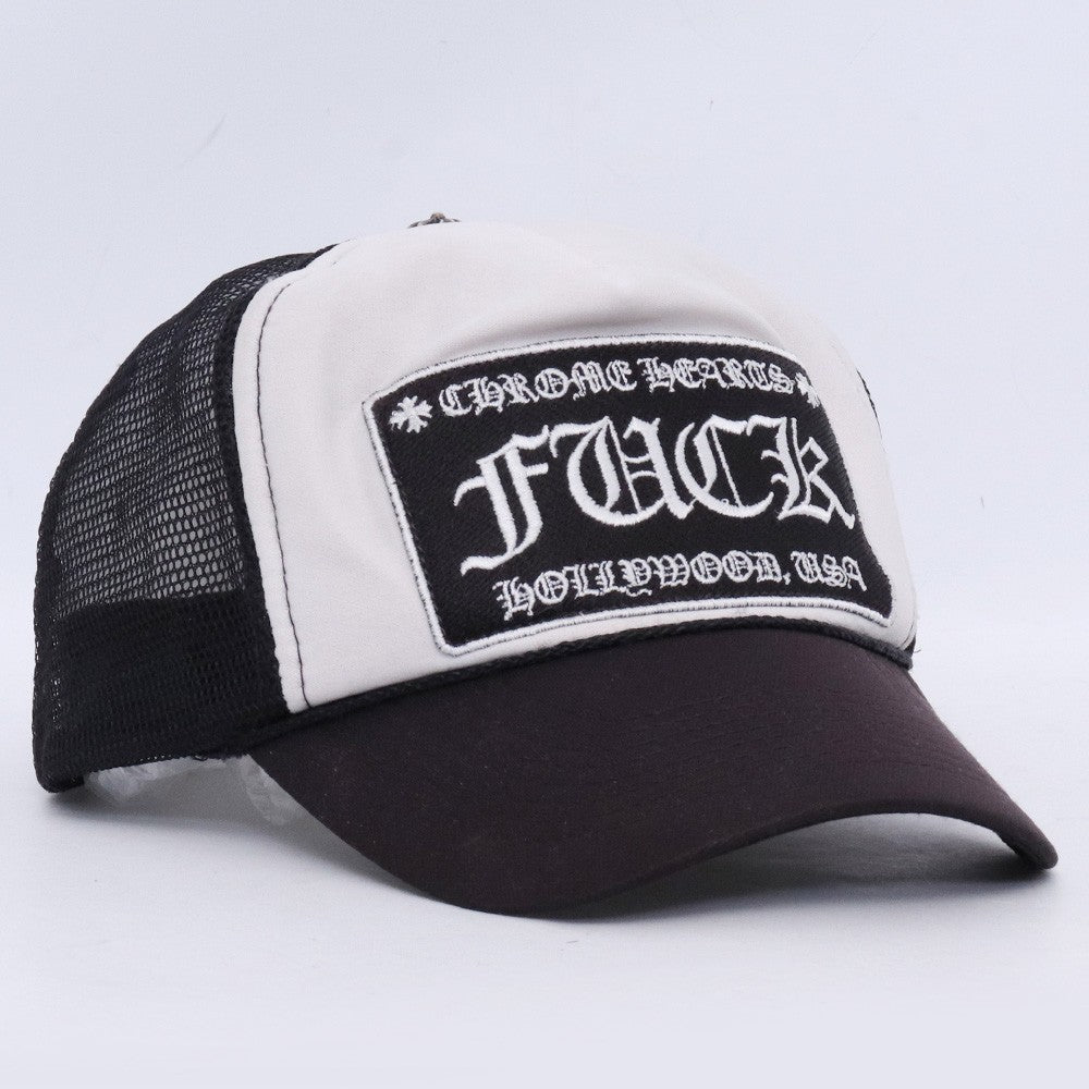 CHROME HEARTS OLD FUCK Trucker Cap Black White Size 4