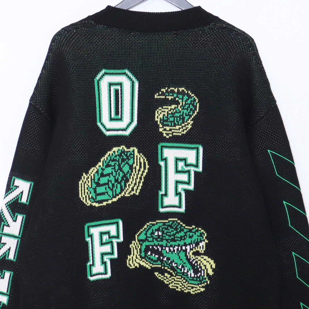 OFF-WHITE BLACK CROCODILE VARSITY Patch Cardigan Size XS