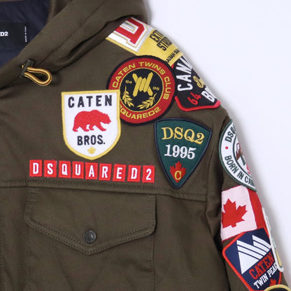 DSQUARED 23AW Multi Logo Patch Hooded Jacket Khaki Size M