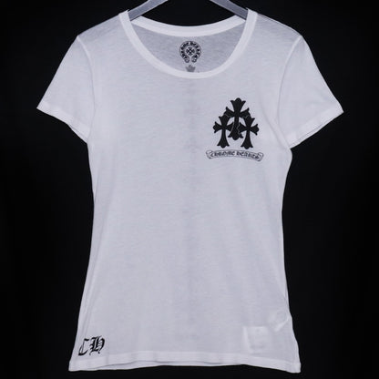 CHROME HEARTS Old Cemetery Cross Print T-Shirt White Size S