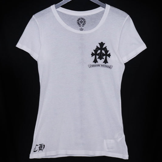 CHROME HEARTS Old Cemetery Cross Print T-Shirt White Size S