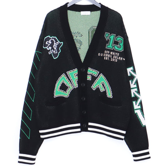 OFF-WHITE BLACK CROCODILE VARSITY Patch Cardigan Size XS