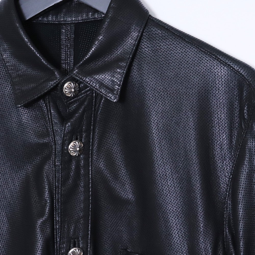 CHROME HEARTS Leather Cross Ball Button-Up Black Size S
