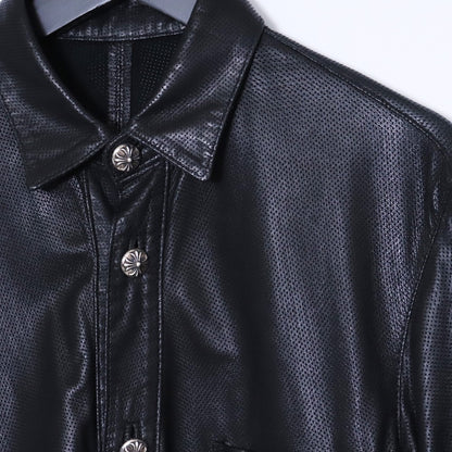 CHROME HEARTS Leather Cross Ball Button-Up Black Size S