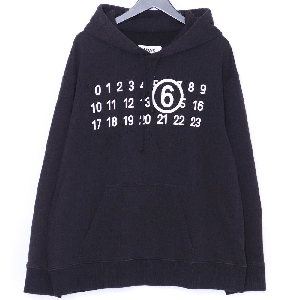 MM6 Number Logo Distressed Hoodie Black Size M
