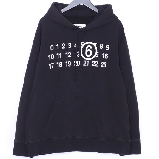 MM6 Number Logo Distressed Hoodie Black Size M