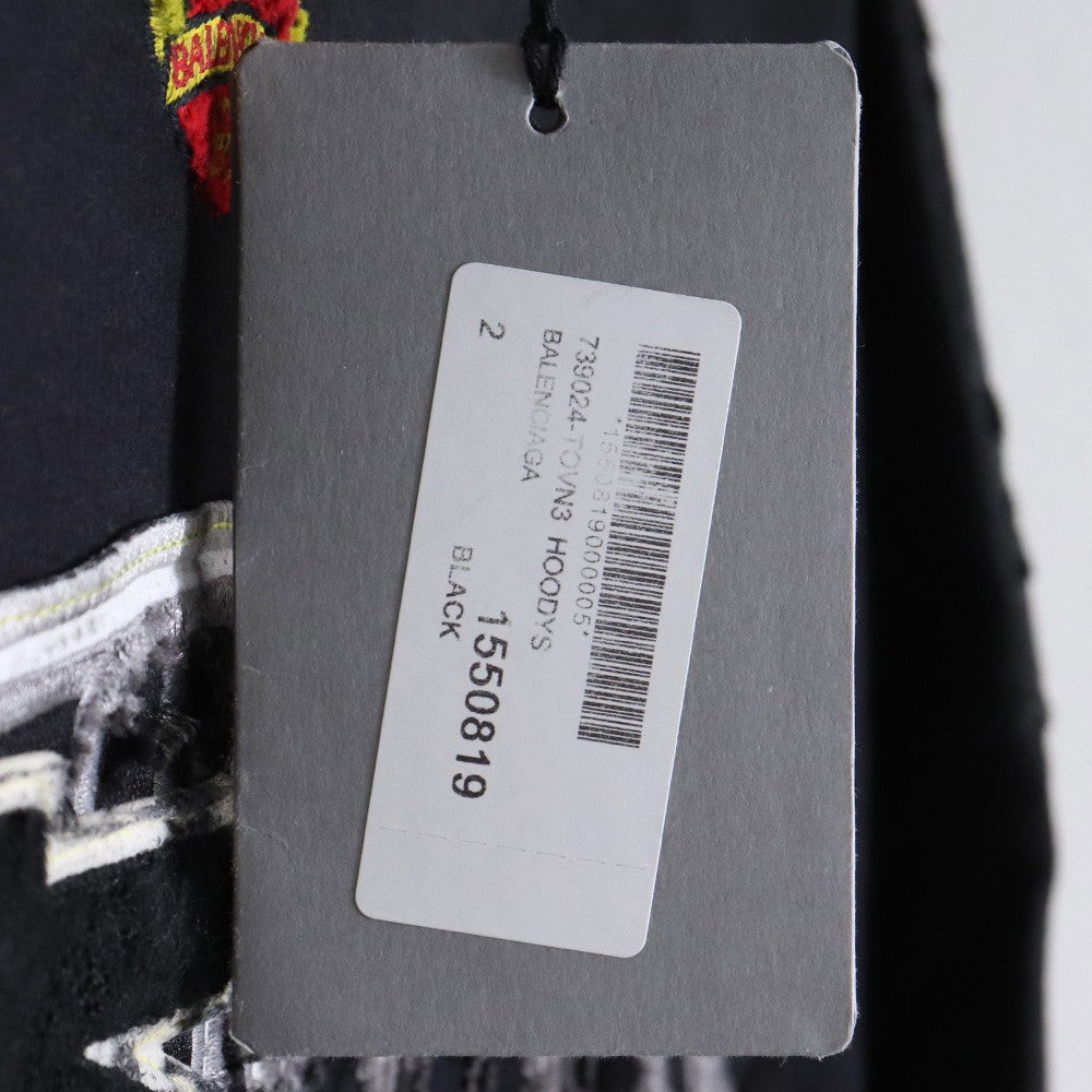BALENCIAGA SKATER HOODIE Distressed Patch Black Size 2