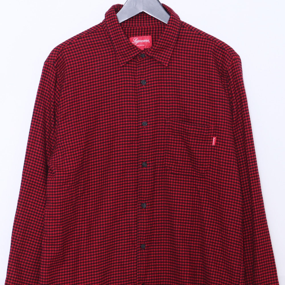 SUPREME Gingham Check Flannel Button-Up Shirt Red Size M