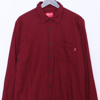 SUPREME Gingham Check Flannel Button-Up Shirt Red Size M