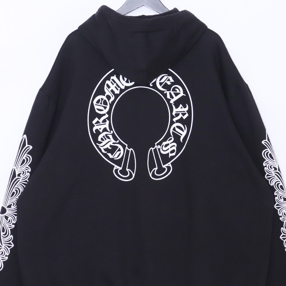 CHROME HEARTS Horseshoe Floral Cross Hoodie Black Size XXL