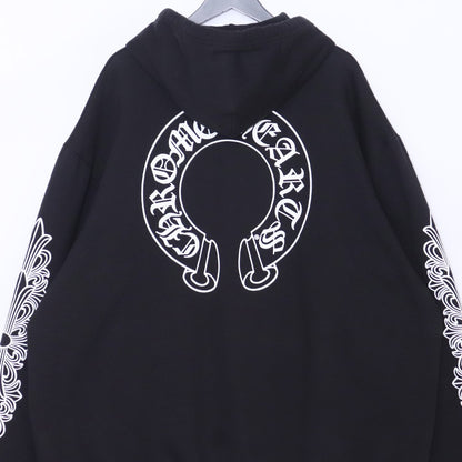 CHROME HEARTS Horseshoe Floral Cross Hoodie Black Size XXL