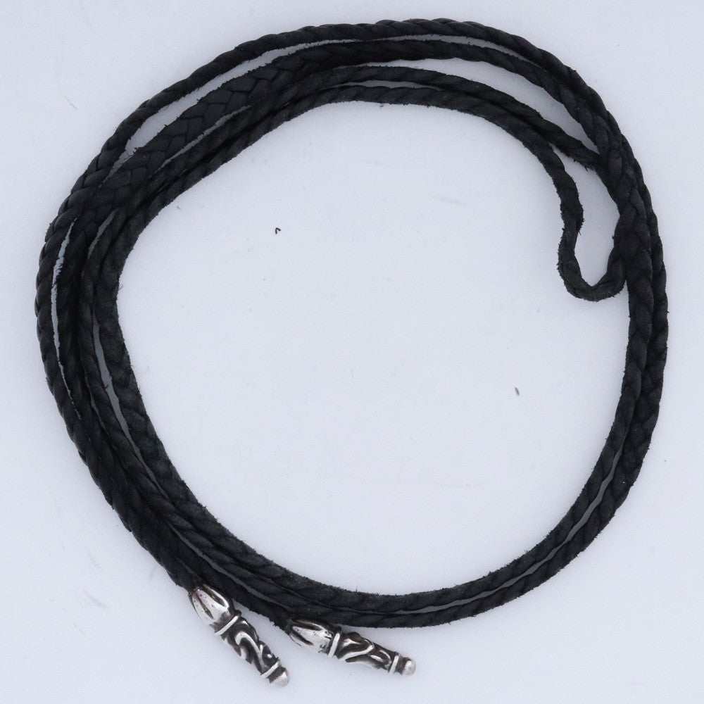 CHROME HEARTS Scroll Leather Braid Necklace Black Size F
