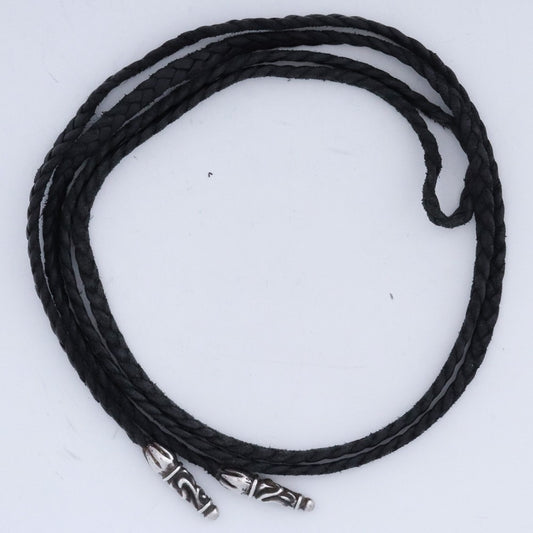 CHROME HEARTS Scroll Leather Braid Necklace Black Size F