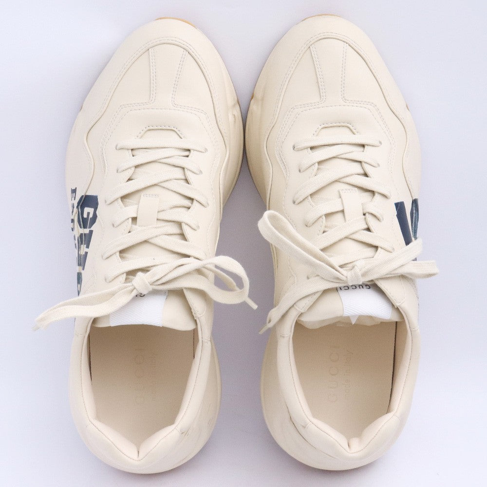 GUCCI Rhyton Logo Leather Lace-up Sneakers Beige Size 30cm
