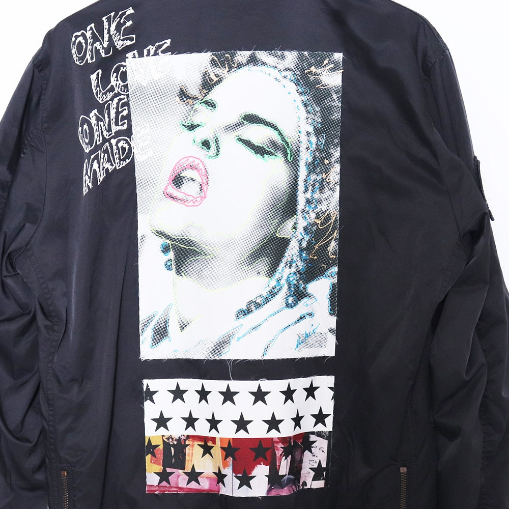 ONE MADE MA- Girl Print Madonna Bomber Jacket Black Size L