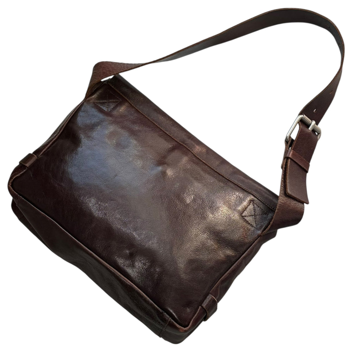 Y's Leather Flap Waist Pouch Brown