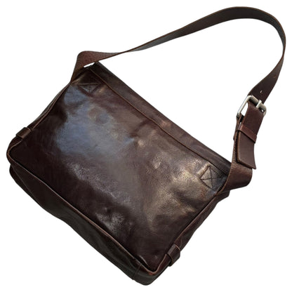 Y's Leather Flap Waist Pouch Brown