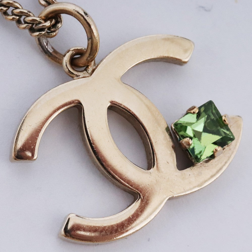 CHANEL Gold Coco Mark Stone Necklace Size 42CM