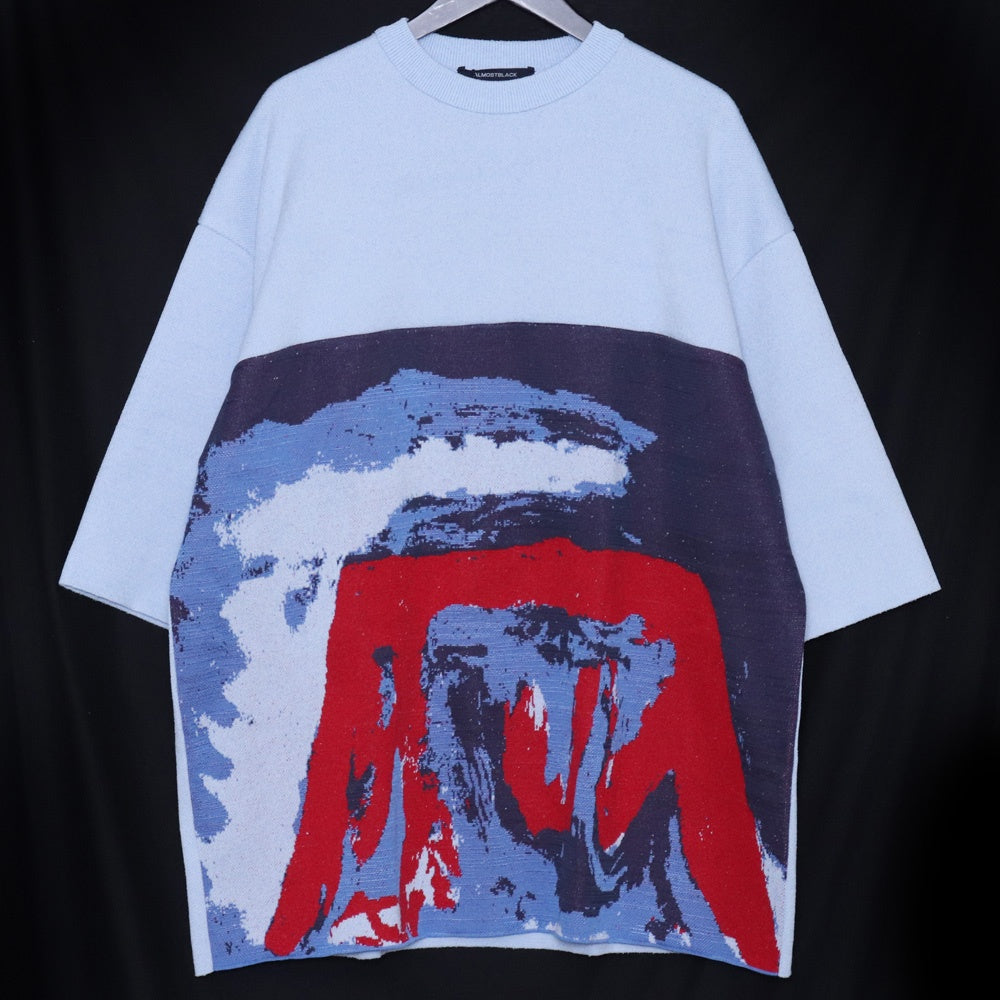 ALMOSTBLACK 24SS Fuji Jacquard Knit Blue Size 2