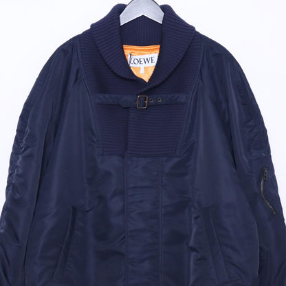 LOEWE Leather Patch Oversized Bomber Jacket Navy Size 42