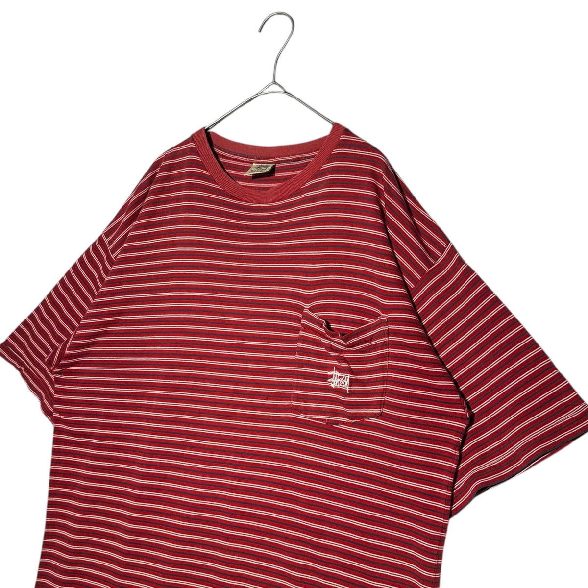 STUSSY 90s Vintage USA Striped Pocket T-Shirt Red Size L