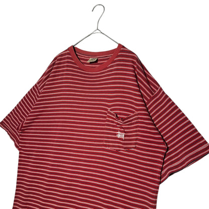 STUSSY 90s Vintage USA Striped Pocket T-Shirt Red Size L
