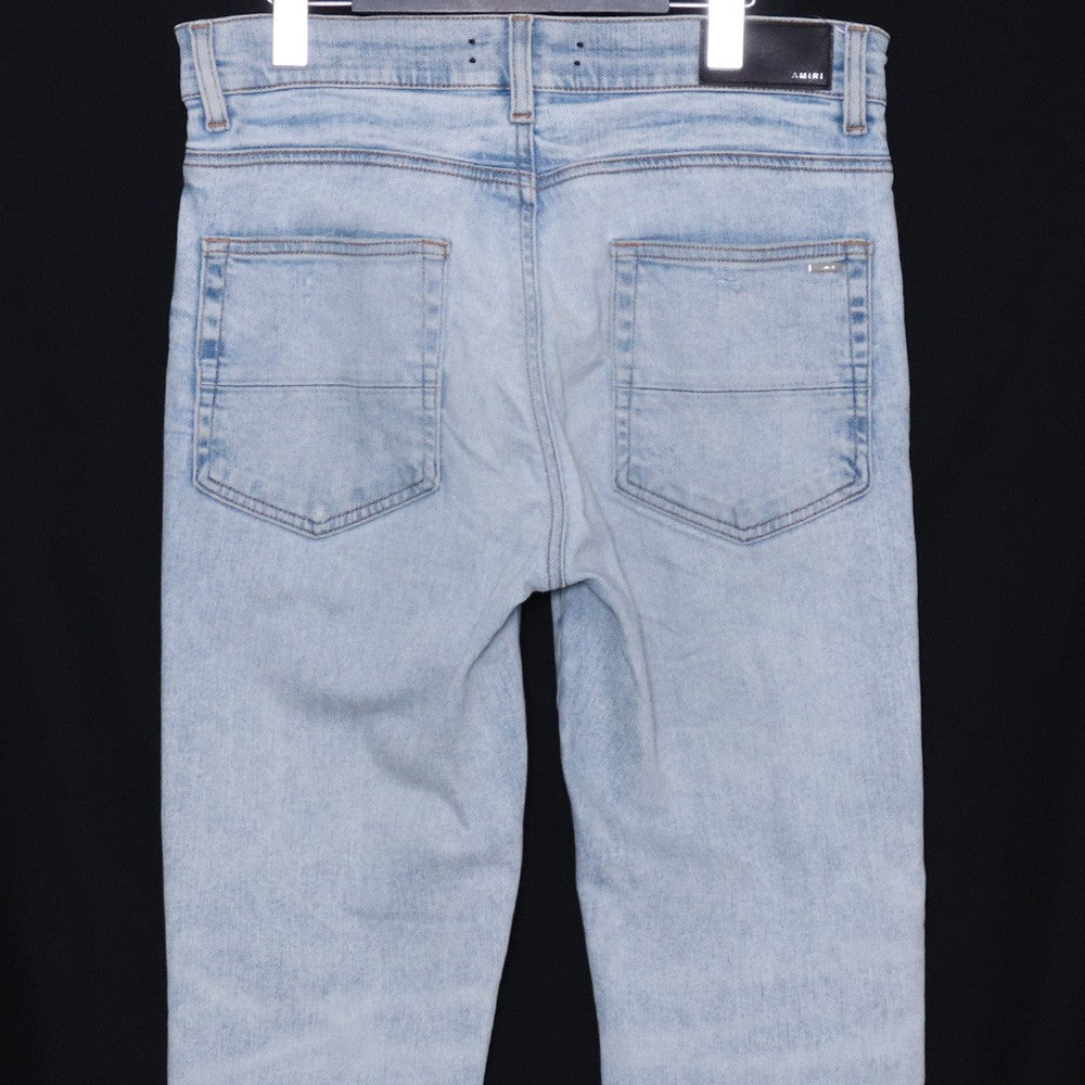 AMIRI MX1 Leather Bandana Skinny Jeans Blue Size 31