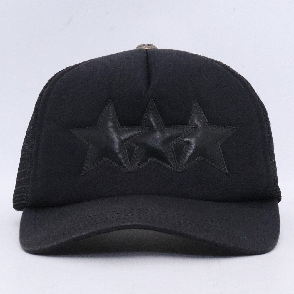 CHROME HEARTS Three Star Leather Patch Cap Black Size F