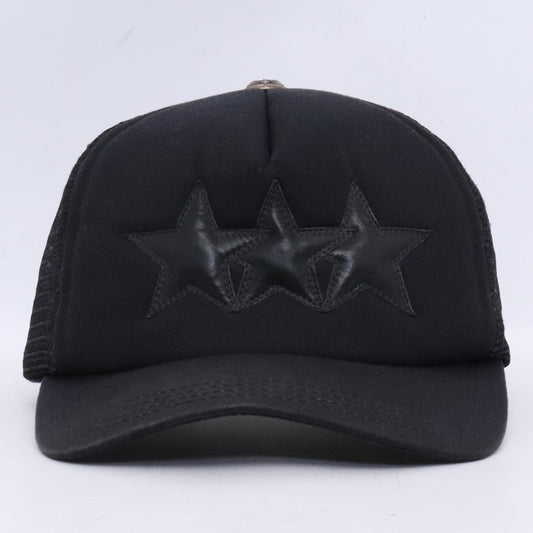 CHROME HEARTS Three Star Leather Patch Cap Black Size F
