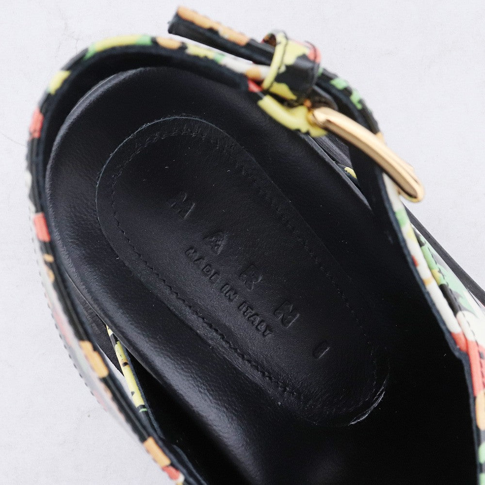 MARNI Leather Floral Crisscross Sandals Black Size 35