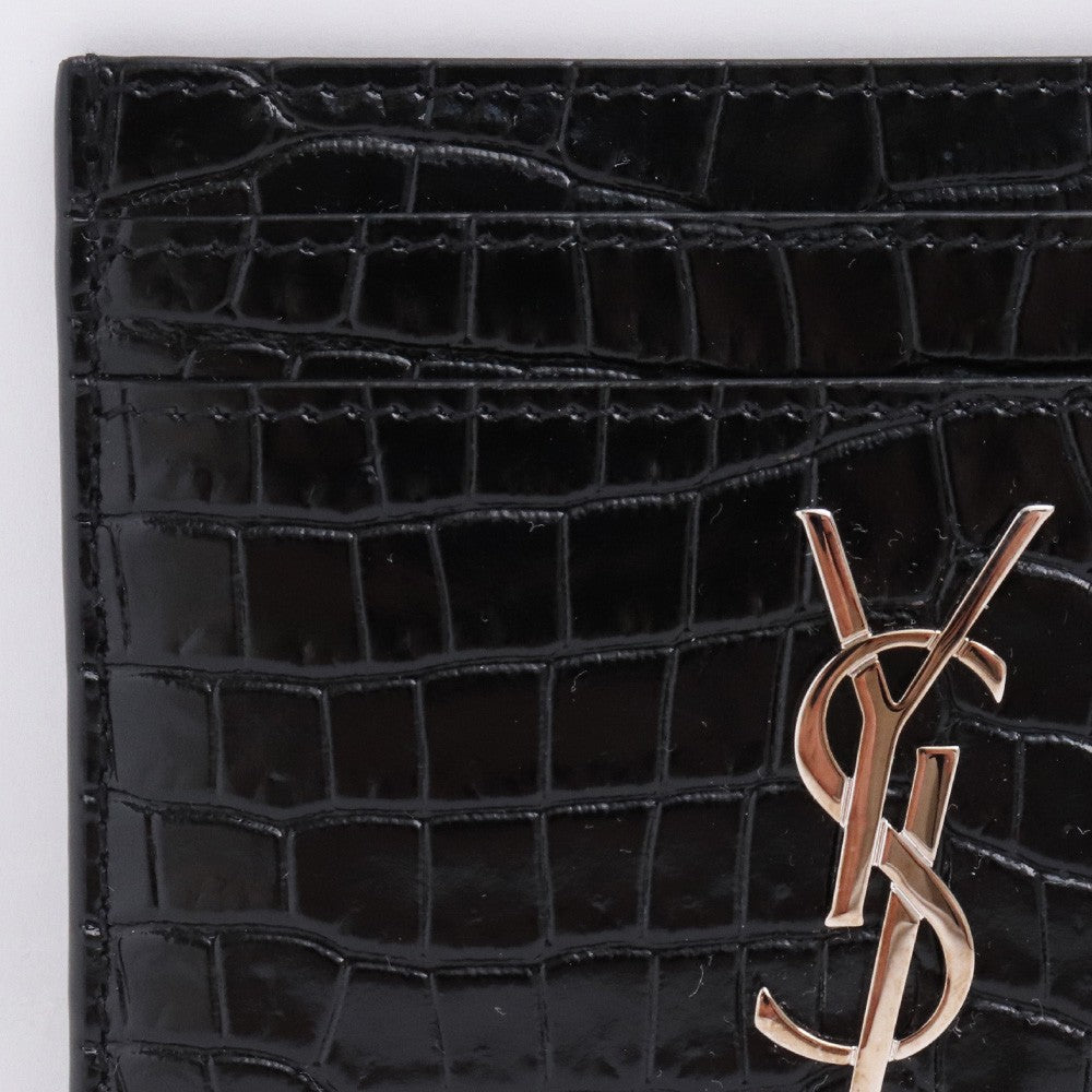 SAINT LAURENT PARIS Cassandra Croc Card Holder Black Card Case Size F