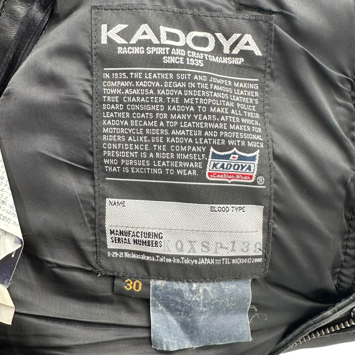KADOYA Leather Biker Pants Black Size W30