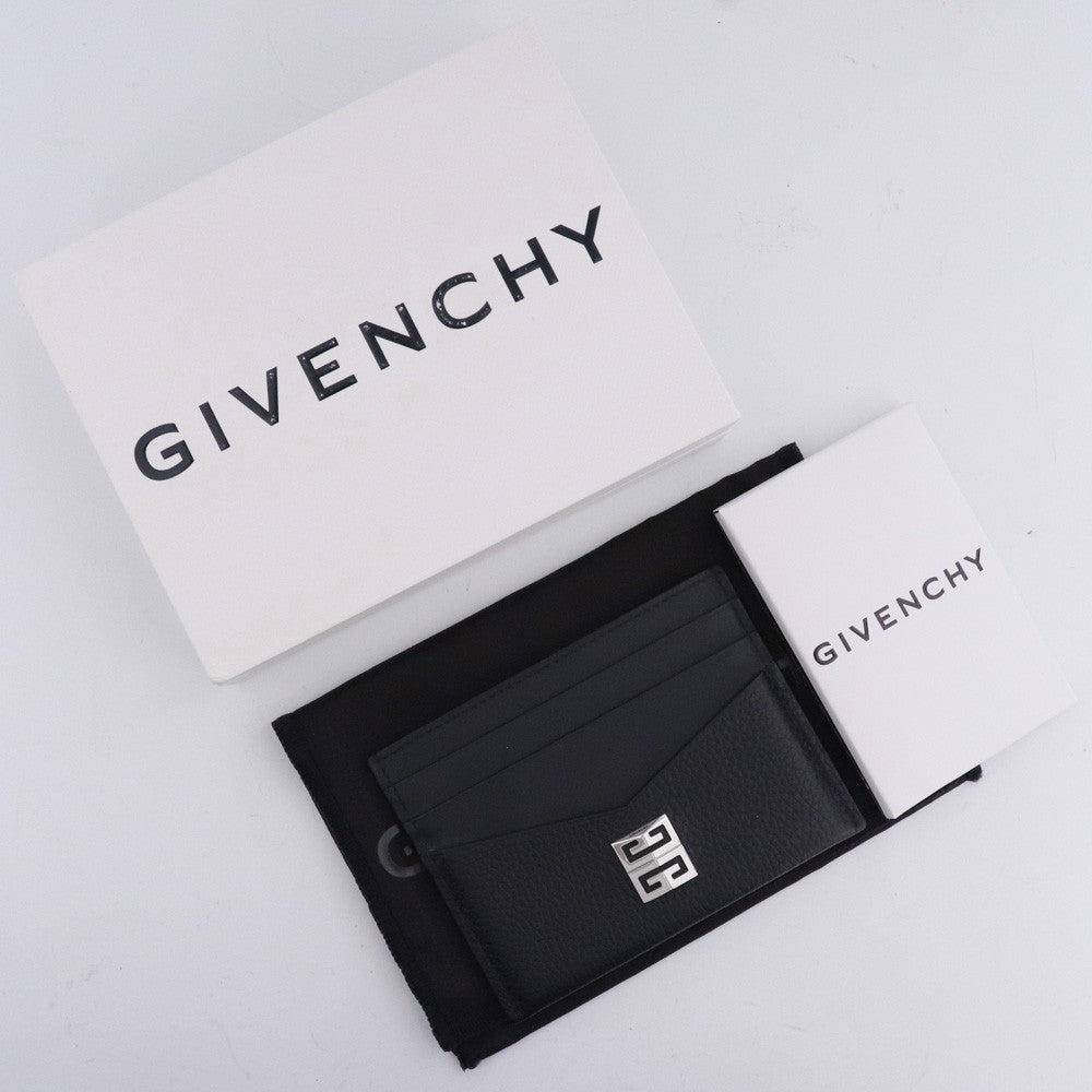 GIVENCHY 4G Plaque Grained Leather Card Holder Black Card Case Size F