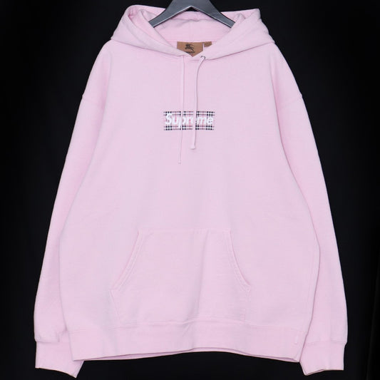 SUPREME 22SS Burberry Box Logo Pullover Hoodie Pink Size XL