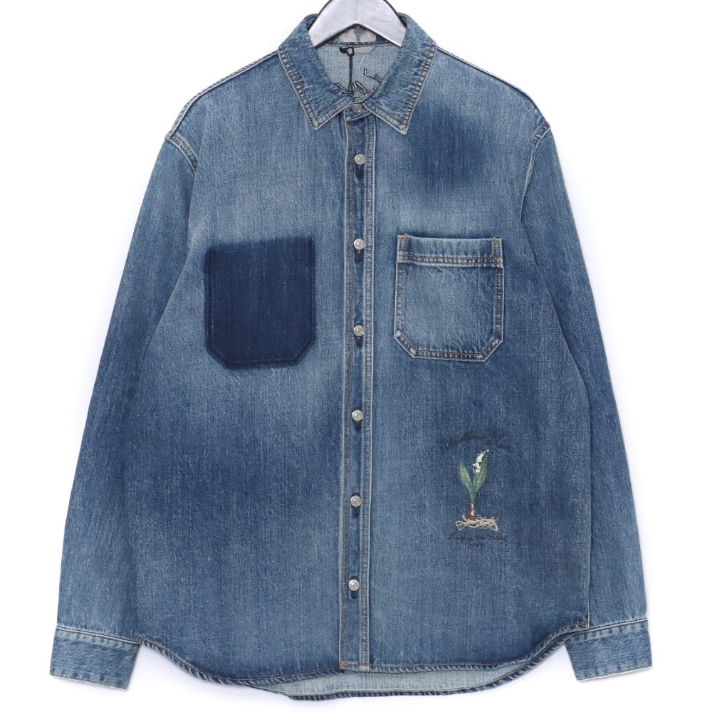 DIOR Classic-Fit Embroidered Denim Shirt Blue Size 40