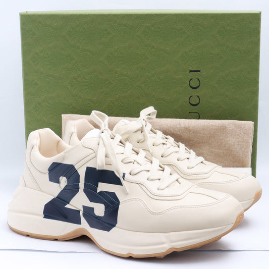GUCCI Rhyton Logo Leather Lace-up Sneakers Beige Size 30cm