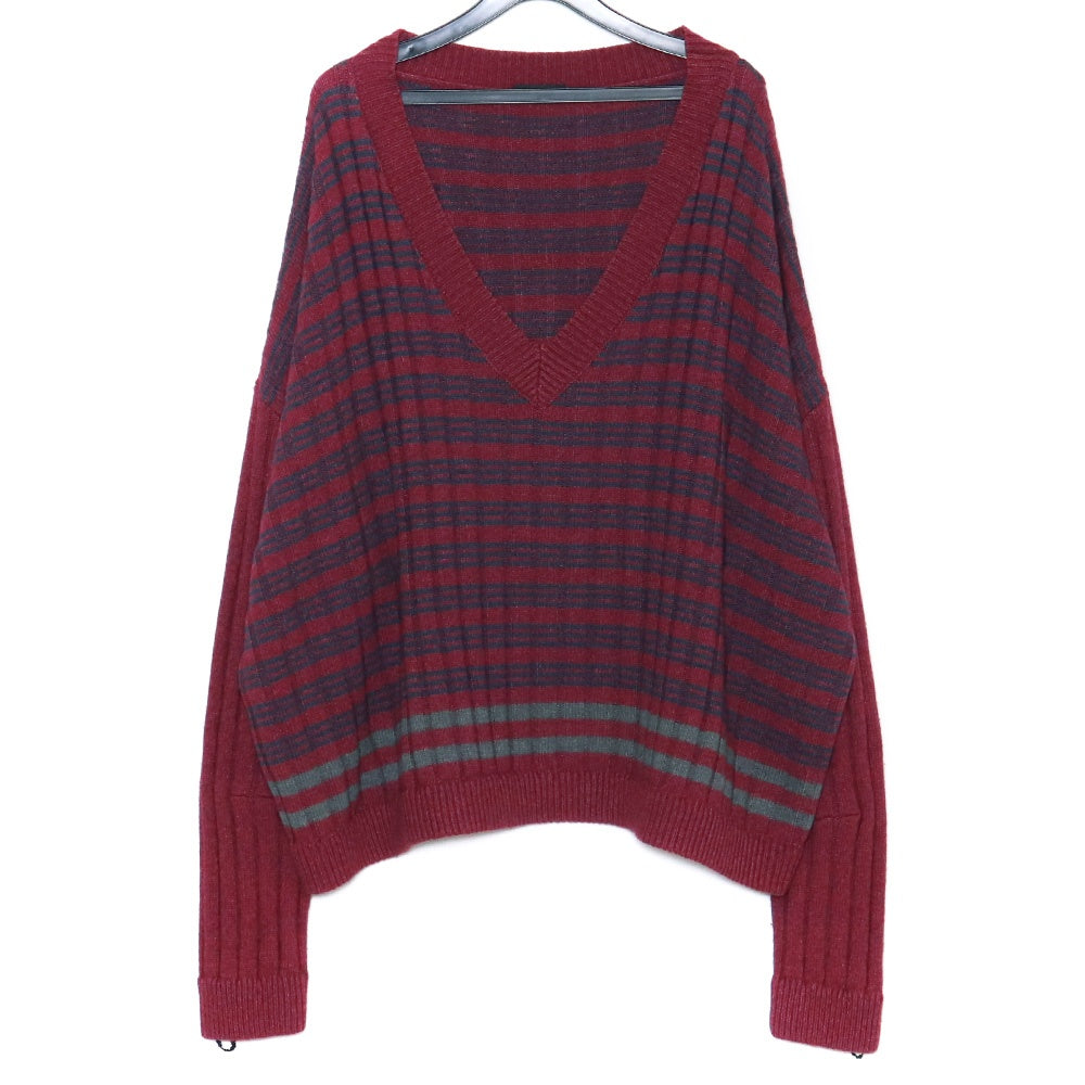 RAF SIMONS V-Neck Oversized Knit Sweater Burgundy Size S