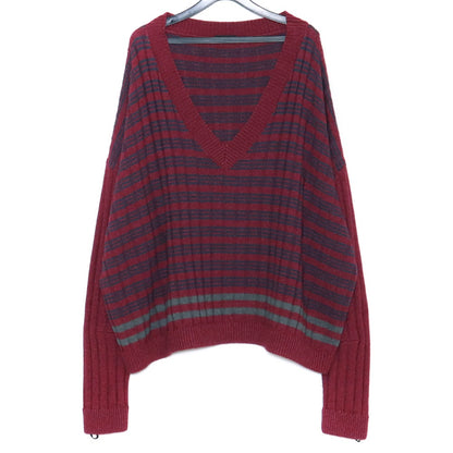 RAF SIMONS V-Neck Oversized Knit Sweater Burgundy Size S