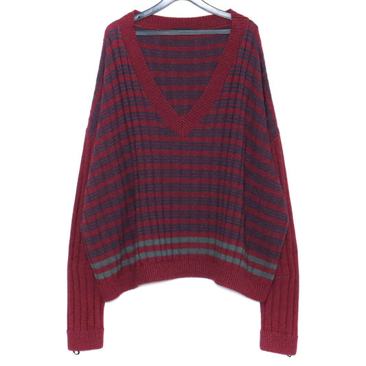 RAF SIMONS V-Neck Oversized Knit Sweater Burgundy Size S