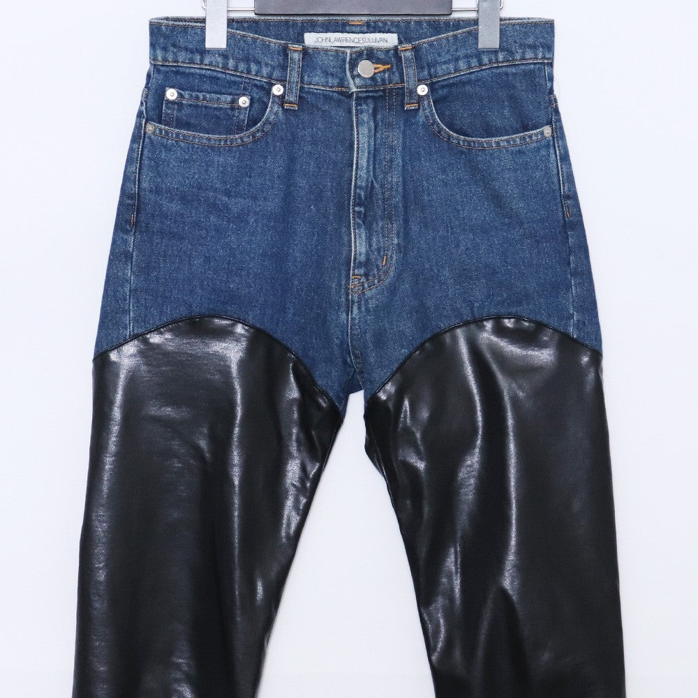 JOHN LAWRENCE SULLIVAN Leather Denim Jeans & Black Size L
