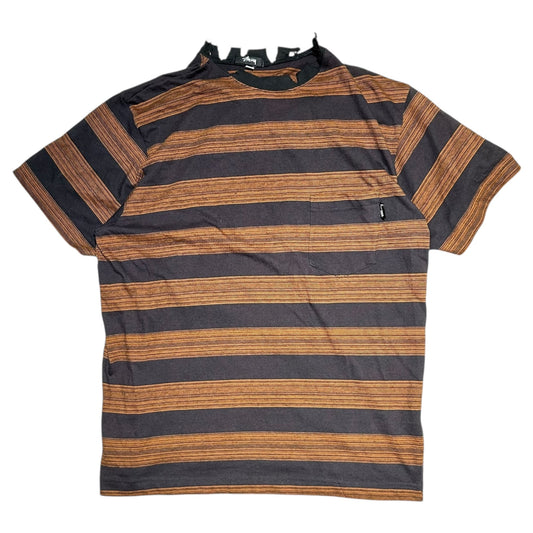 STUSSY 80s Vintage Border Pocket T-Shirt Black/Orange Size L