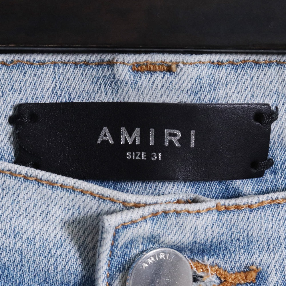 AMIRI MX1 Leather Bandana Skinny Jeans Blue Size 31
