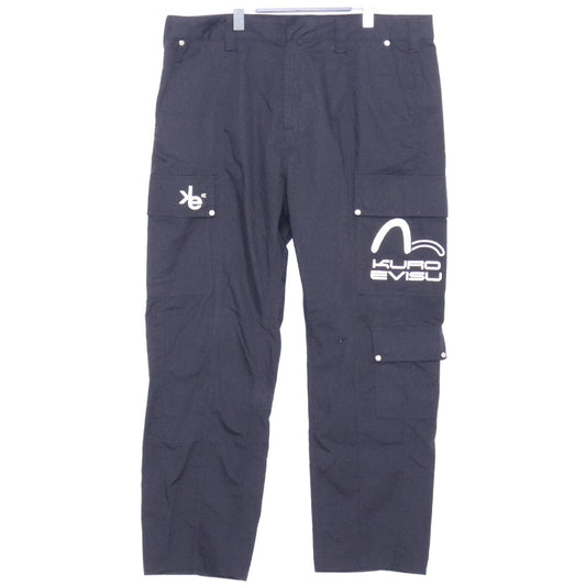 EVISU KURO 3D Logo Seagull Print Twill Pants Black Size XL